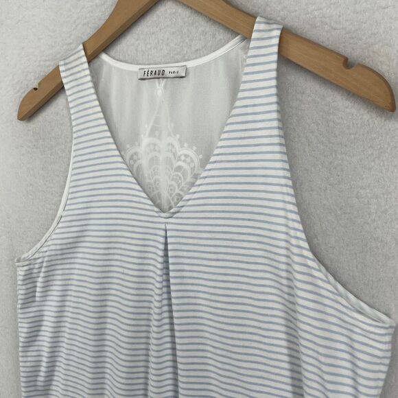 FERAUD PARIS Nightgown L V-Neck Striped Sleeveless Sleepwear Slip Dress Blue - Picture 4 of 16